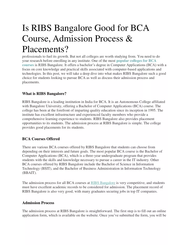 is ribs bangalore good for bca course admission