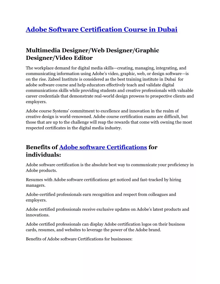 adobe software certification course in dubai