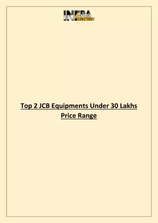 Top 2 JCB Equipments Under 30 Lakhs Price Range