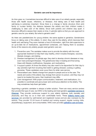 geriatric care and its importance