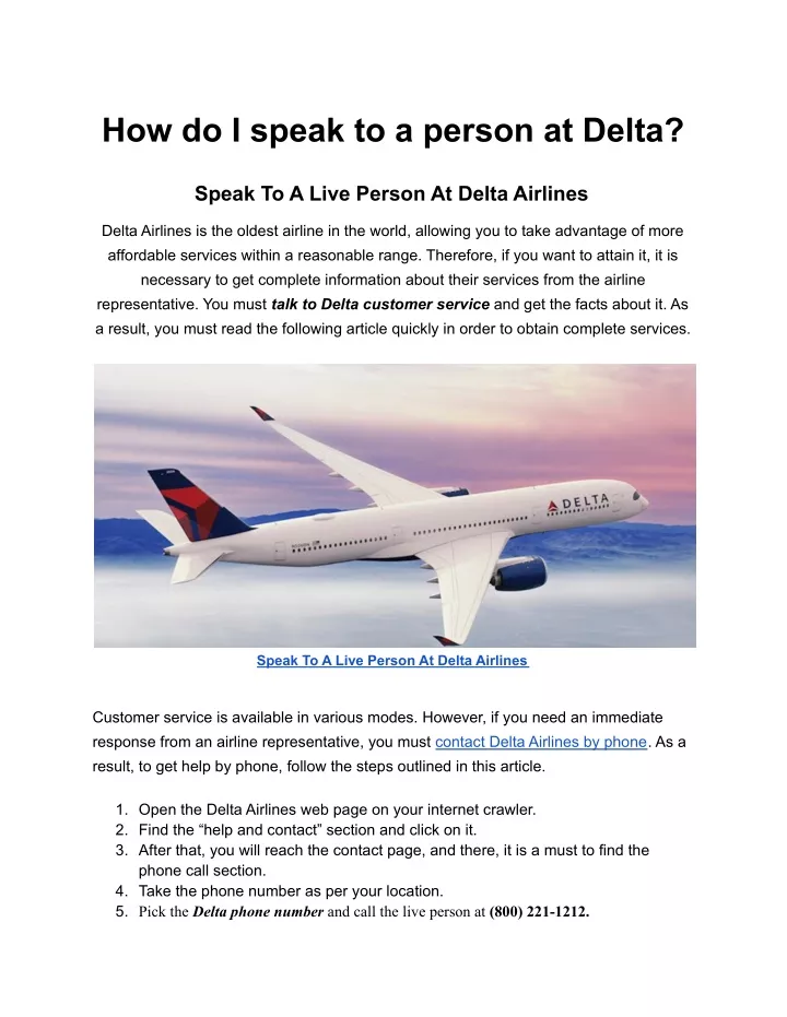 how do i speak to a person at delta