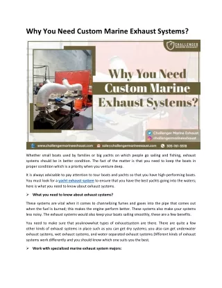 Why You Need Custom Marine Exhaust Systems