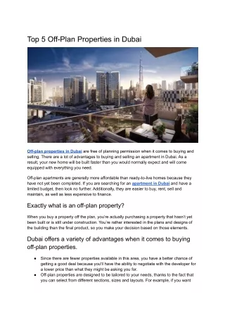 Top 5 Off-Plan Properties in Dubai