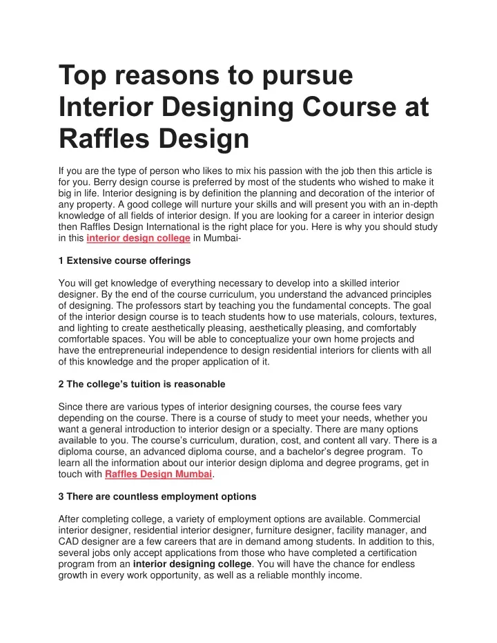 top reasons to pursue interior designing course