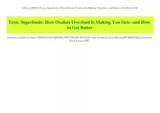 ((Read_[PDF])) Toxic Superfoods How Oxalate Overload Is Making You Sick--and How to Get Better Pdf