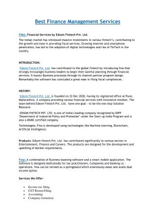 Finance Management  Services | Tax Filling App | Fina | Edsom Fintech