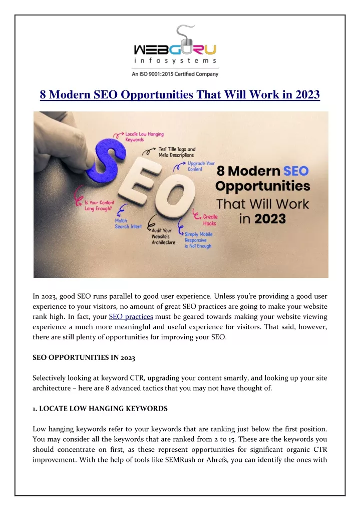 8 modern seo opportunities that will work in 2023