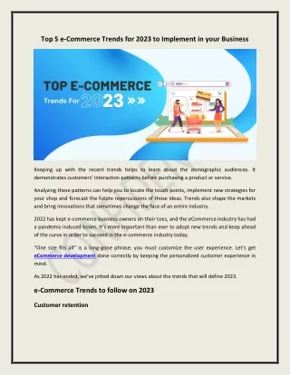 Top 5 e-Commerce Trends for 2023 to Implement in your Business