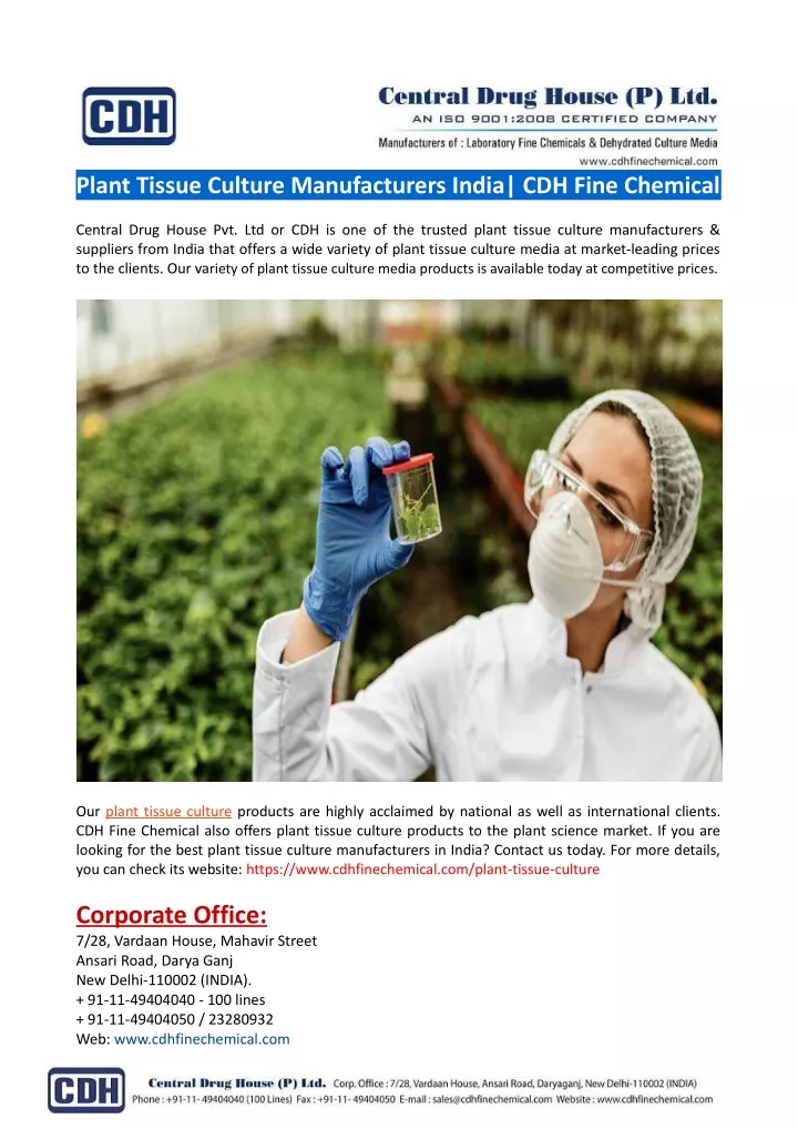 plant tissue culture manufacturers india cdh fine