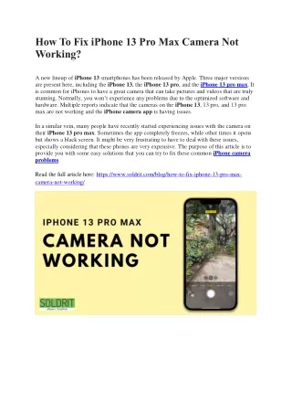 How To Fix iPhone 13 Pro Max Camera Not Working?