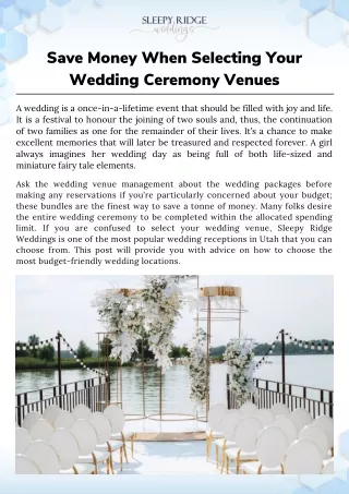 Save Money When Selecting Your Wedding Ceremony Venues