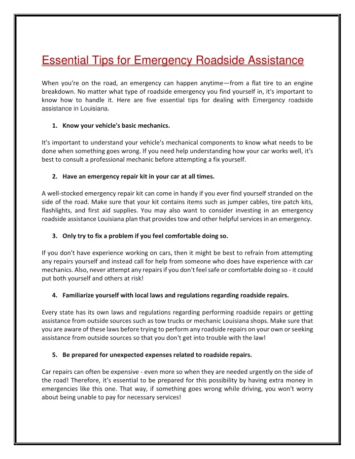 essential tips for emergency roadside assistance