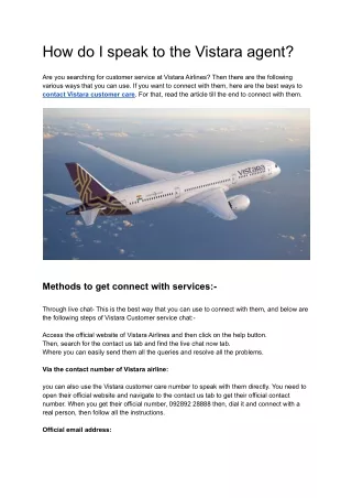 how do i speak to the vistara agent