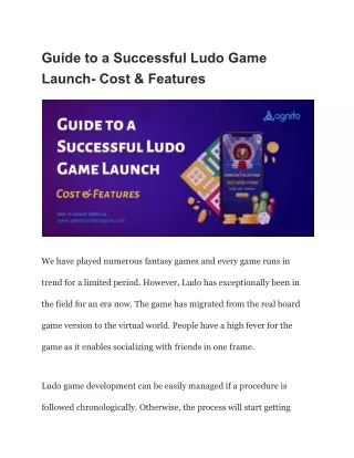 Guide to a Successful Ludo Game Launch- Cost & Features