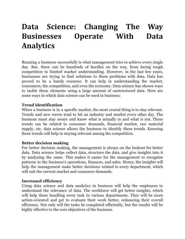 data businesses analytics