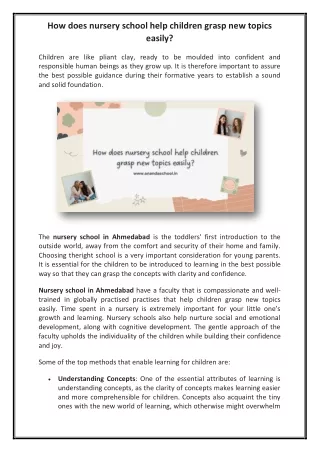 how does nursery school help children grasp