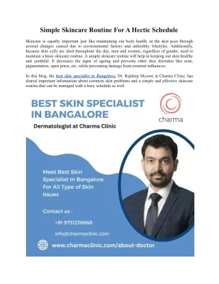 Meet Best Skin Specialist In Bangalore For All Type of Skin Issues