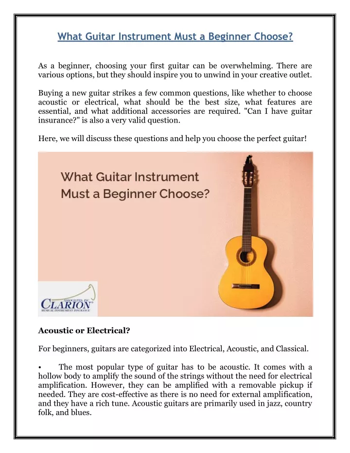 what guitar instrument must a beginner choose
