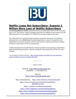 Netflix Loses Net Subscribers- Expects 2 Million More Loss of Netflix Subscribers