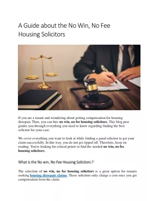 A Guide about the No Win, No Fee Housing Solicitors