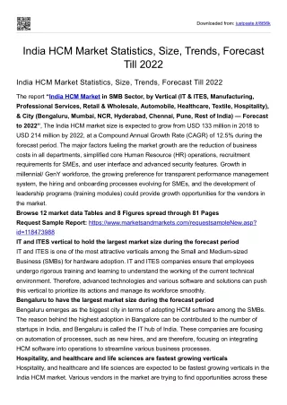 India HCM Market Statistics, Size, Trends, Forecast Till 2022