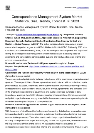Correspondence Management System Market Statistics, Size, Trends, Forecast Till