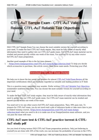 CTFL-AuT Sample Exam - CTFL-AuT Valid Exam Review, CTFL-AuT Reliable Test Objectives