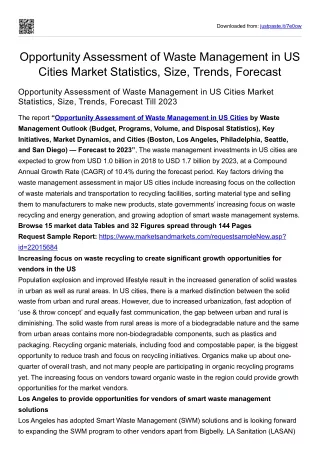 Opportunity Assessment of Waste Management in US Cities Market Statistics, Size
