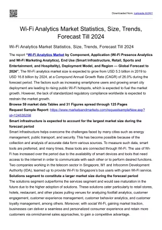Wi-Fi Analytics Market Statistics, Size, Trends, Forecast Till 2024
