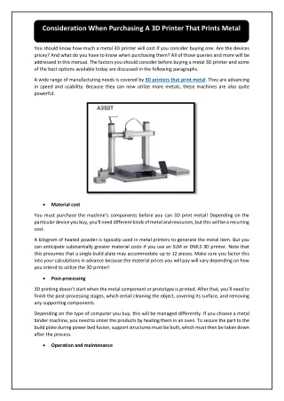consideration when purchasing a 3d printer that