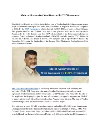 Major Achievements of West Godavari By TDP Government