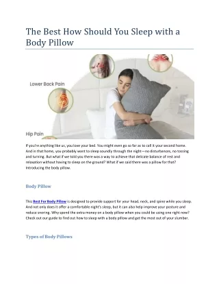 The Best How Should You Sleep with a Body Pillow