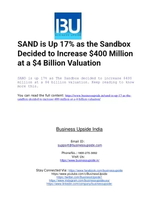 SAND is Up 17% as the Sandbox Decided to Increase $400 Million at a $4 Billion Valuation