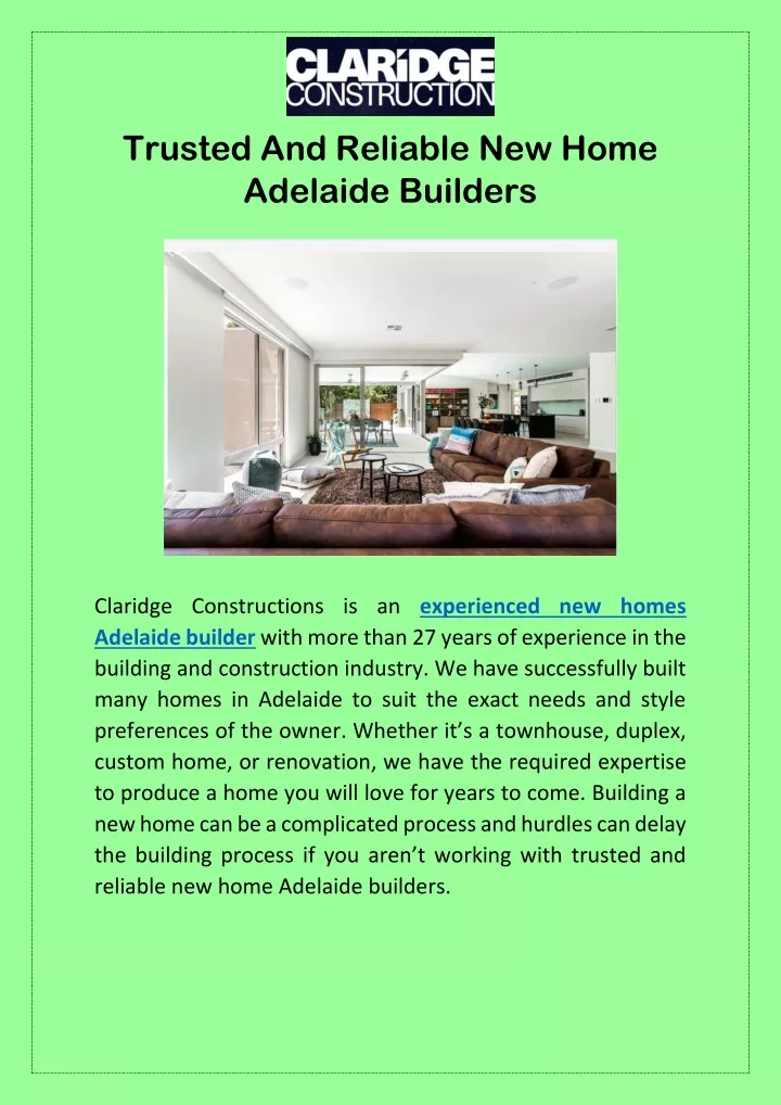 trusted and reliable new home adelaide builders