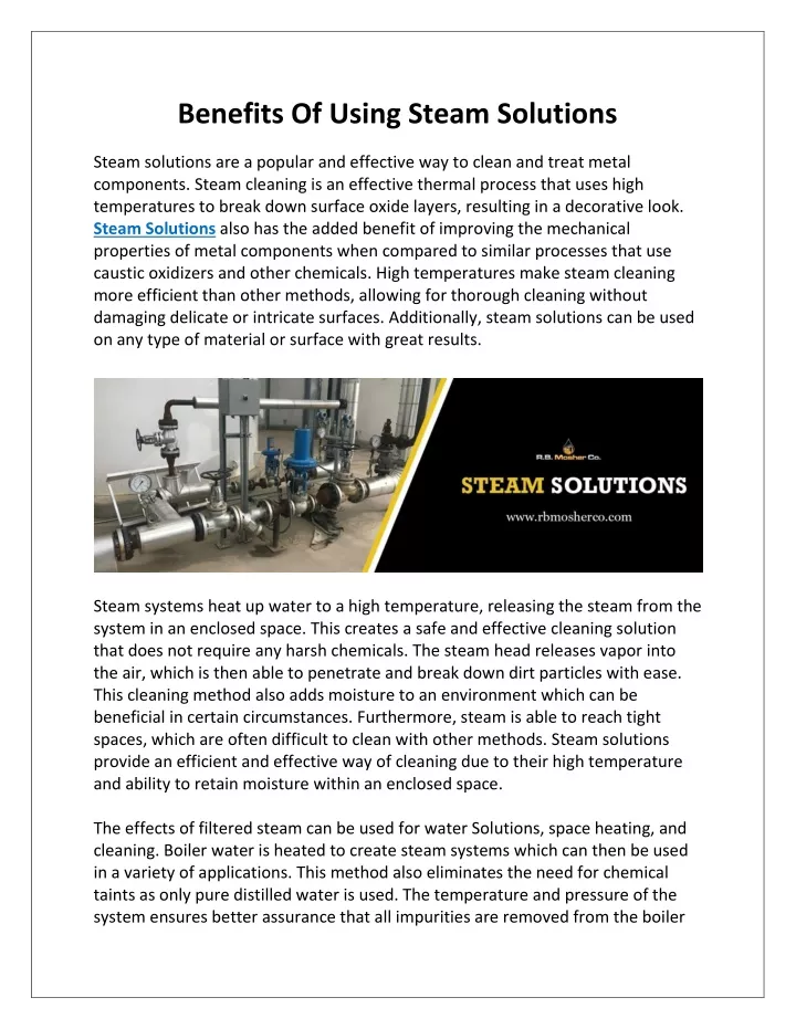 benefits of using steam solutions