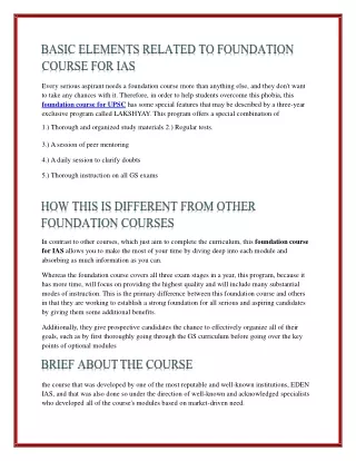 BASIC ELEMENTS RELATED TO FOUNDATION COURSE FOR IAS