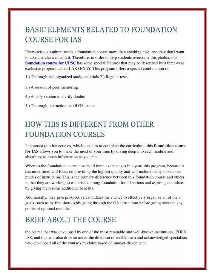 every serious aspirant needs a foundation course