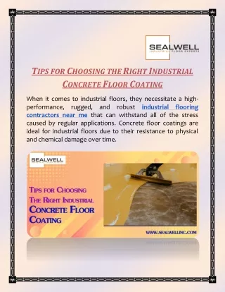 Tips for Choosing the Right Industrial Concrete Floor Coating