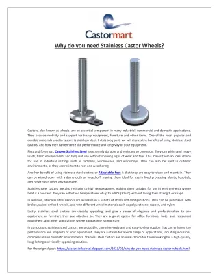 Why do you need Stainless Castor Wheels?