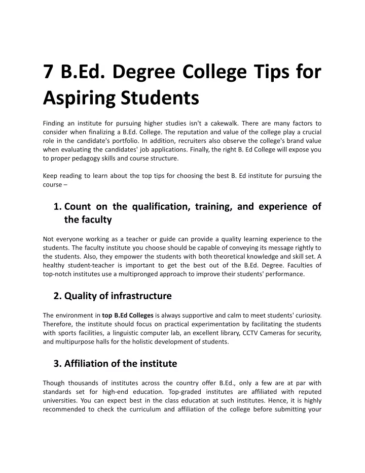 7 b ed degree college tips for aspiring students