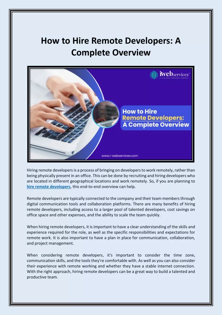 how to hire remote developers a complete overview