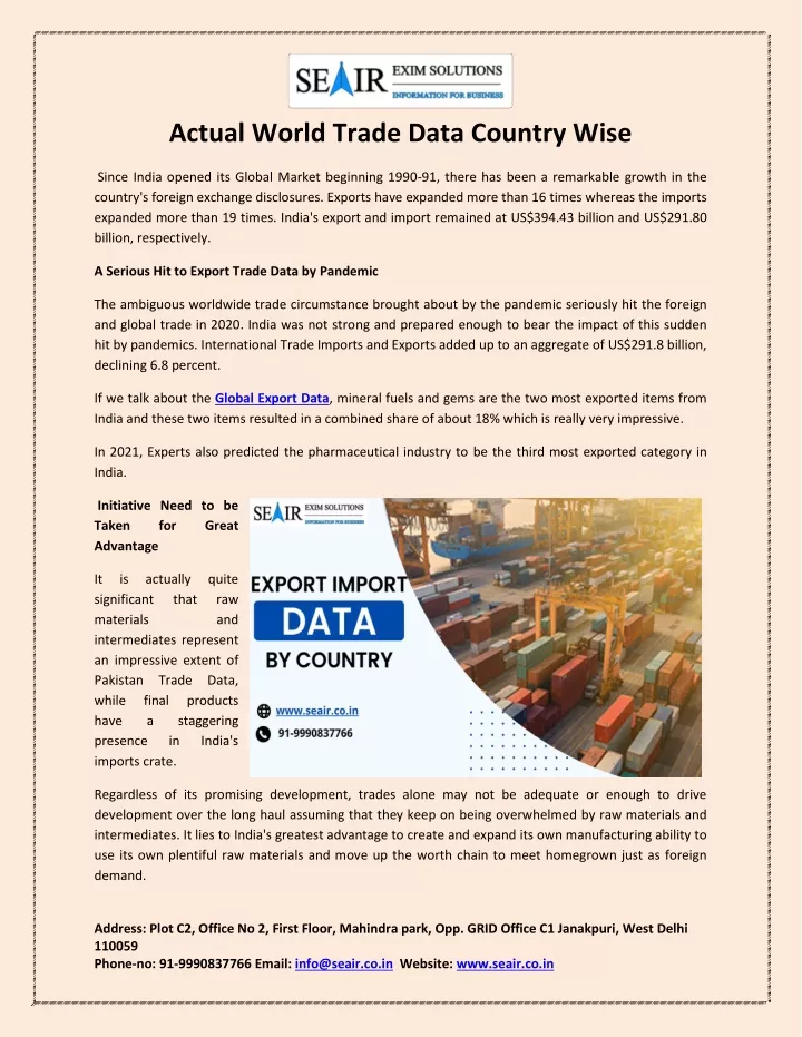 actual world trade data country wise