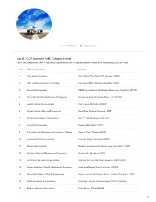 AMECET's list indicates that AME colleges in India have DGCA certification