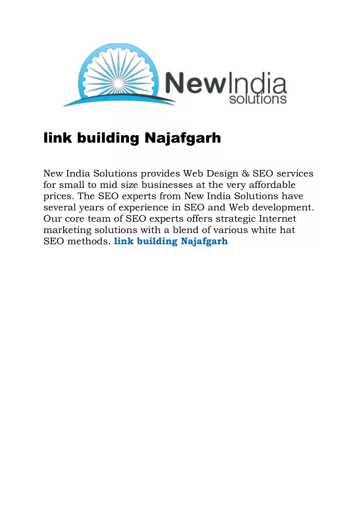 link building najafgarh new india solutions