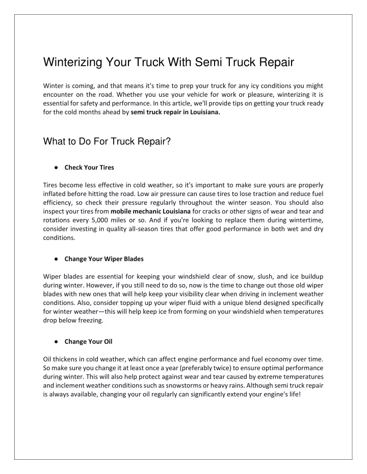 winterizing your truck with semi truck repair
