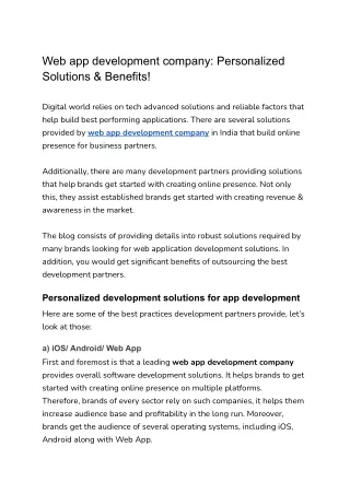 Web app development company Personalized Solutions & Benefits