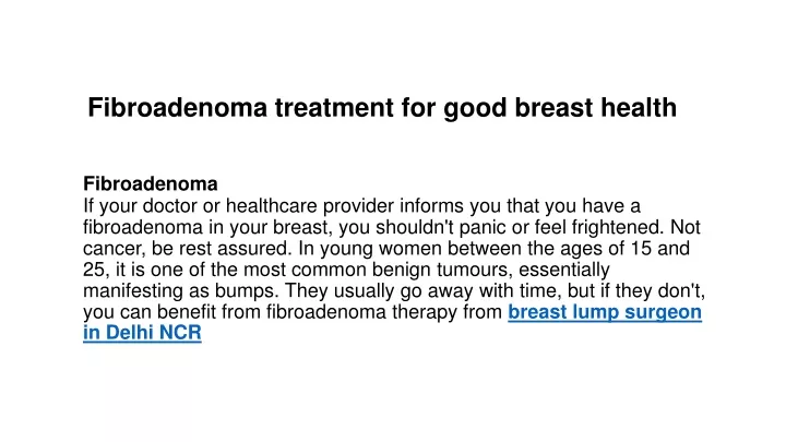 fibroadenoma treatment for good breast health