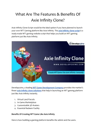 what are the features benefits of axie infinity