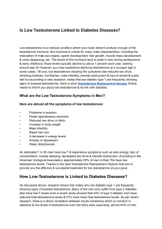 Is Low Testosterone Linked to Diabetes Diseases_