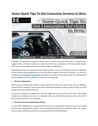 Some Quick Tips To Get Limousine Services In Brno